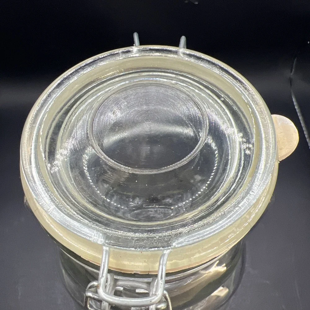 Teddy Bear Cookie Jar Glass Canister Hermetic Wire Clamp Lid Unmarked Vintage